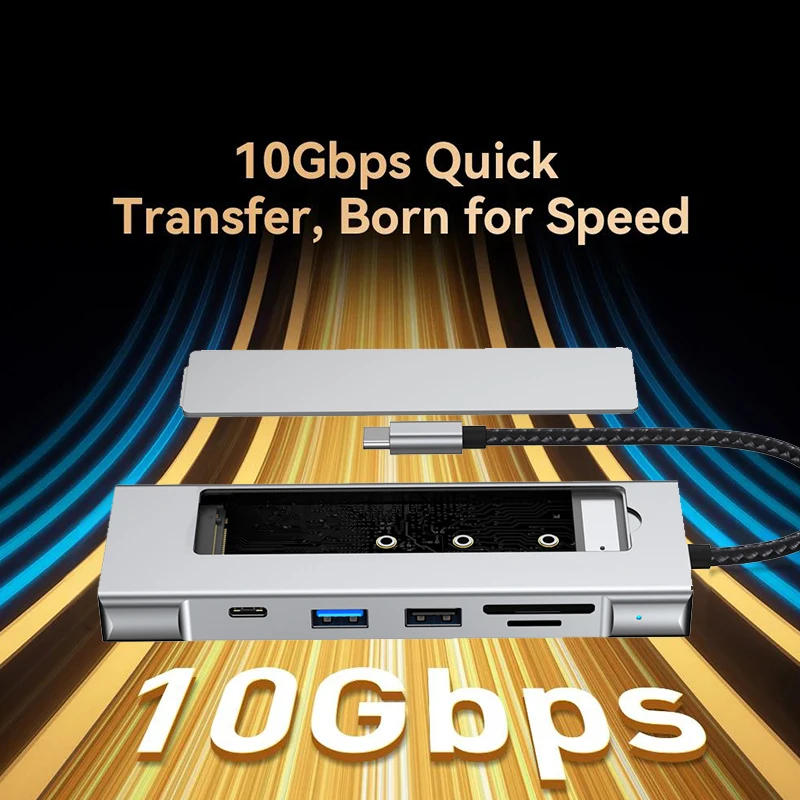 8-in-1 USB 3.2 Hub With Disk Storage Function M.2 SATA NVME SSD Type C to HDMI-Compatible Splitter SD/TF Reader For Macbook Pro - imagen 4