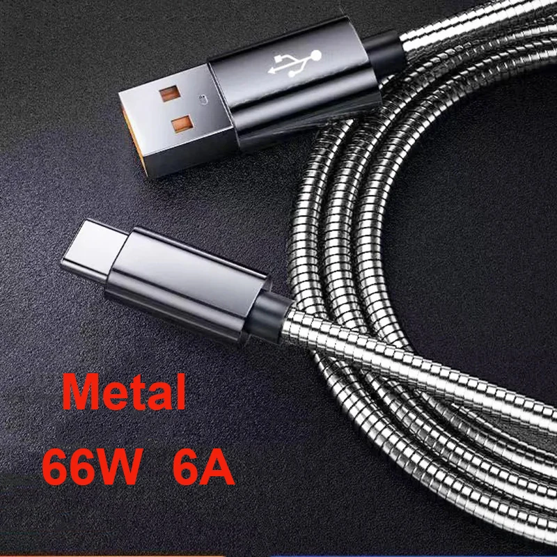 Cable de datos de carga tipo C, Cable Micro USB de Metal trenzado, 66W, 6A, para Xiaomi 13, K50, K60, Huawei, Samsung S3, S6, S7, teléfono Android