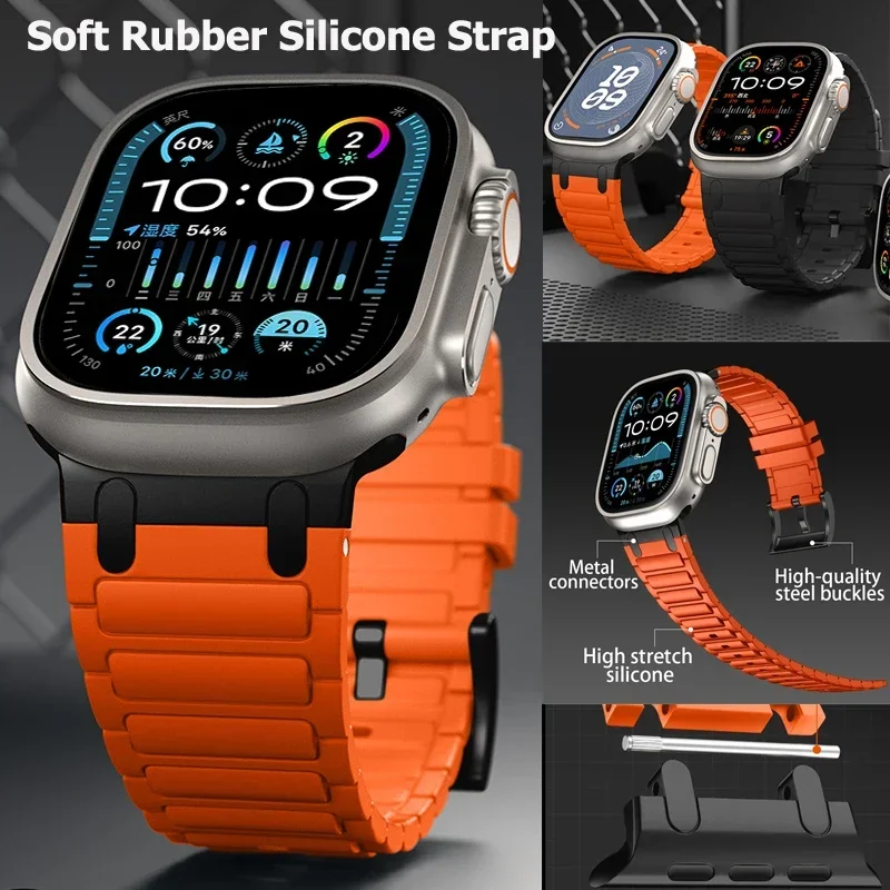 Correa de silicona de goma suave Ultra 2 49mm para Apple Watch Series 10 46mm 42mm iWatch 9 Band 45mm 44mm 38 40mm 41mm pulsera Correa