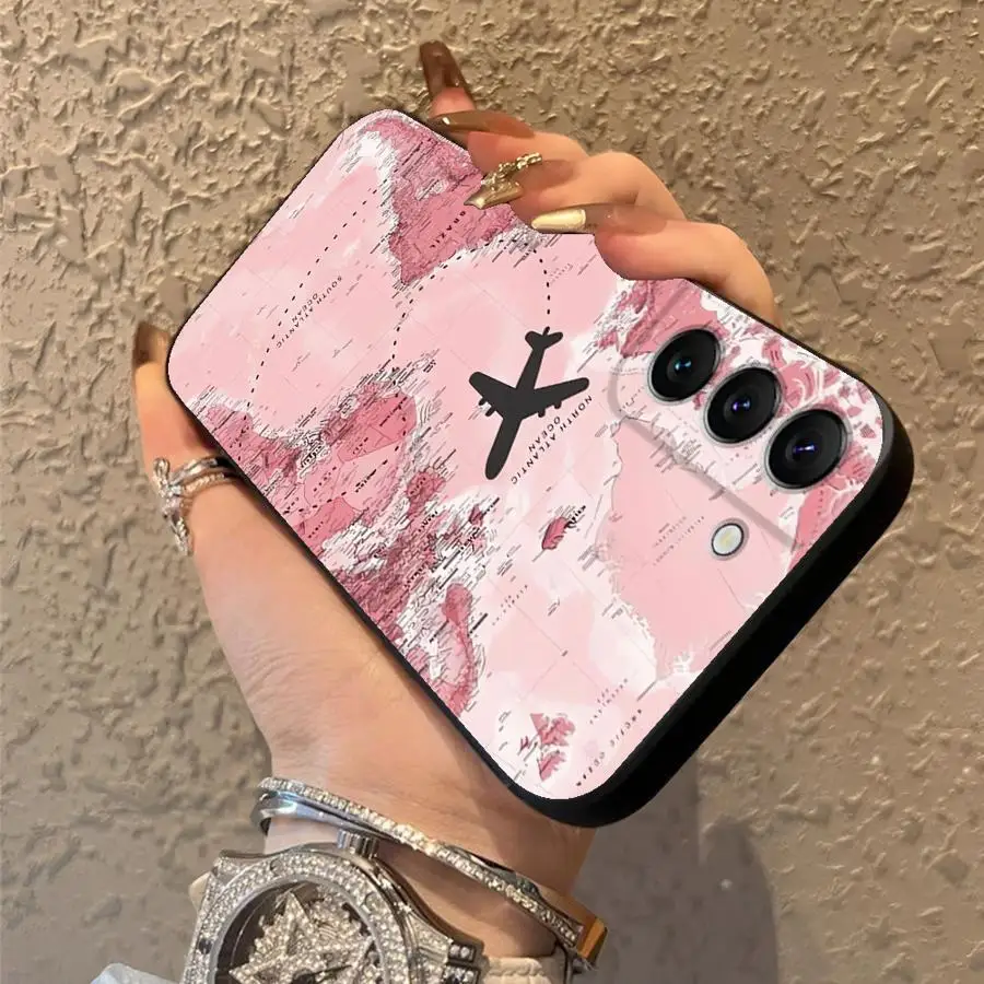 Funda de teléfono suave negra para Samsung Galaxy S24 Plus S25 Edge S20 S21 FE S23 Ultra mapa de avión - imagen 2