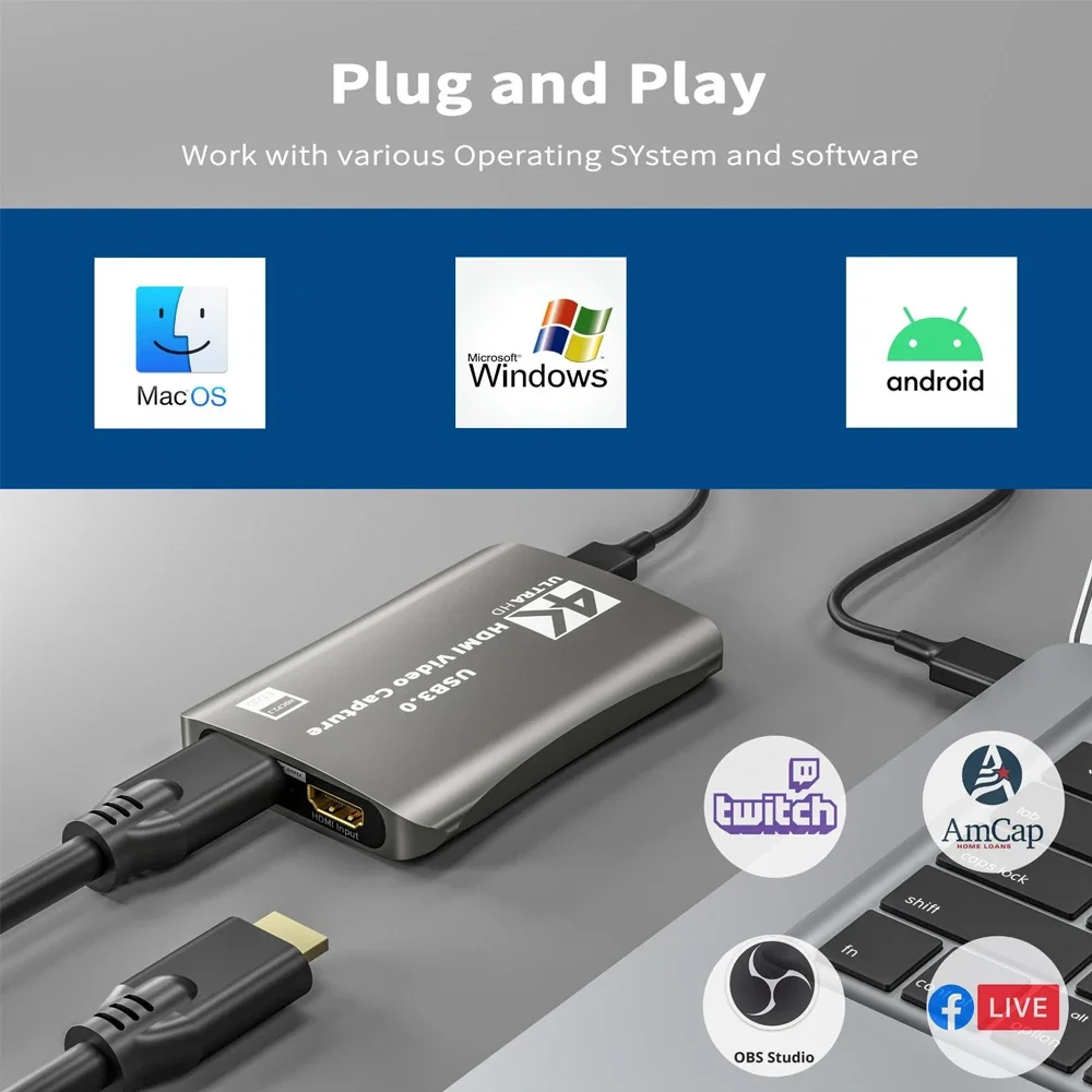 Tarjeta de captura de grabación 4K, USB C a HDMI, con micrófono de Audio, Streaming para PS5 4, Nintendo Switch, cámara, Caja de captura de videojuegos - imagen 5