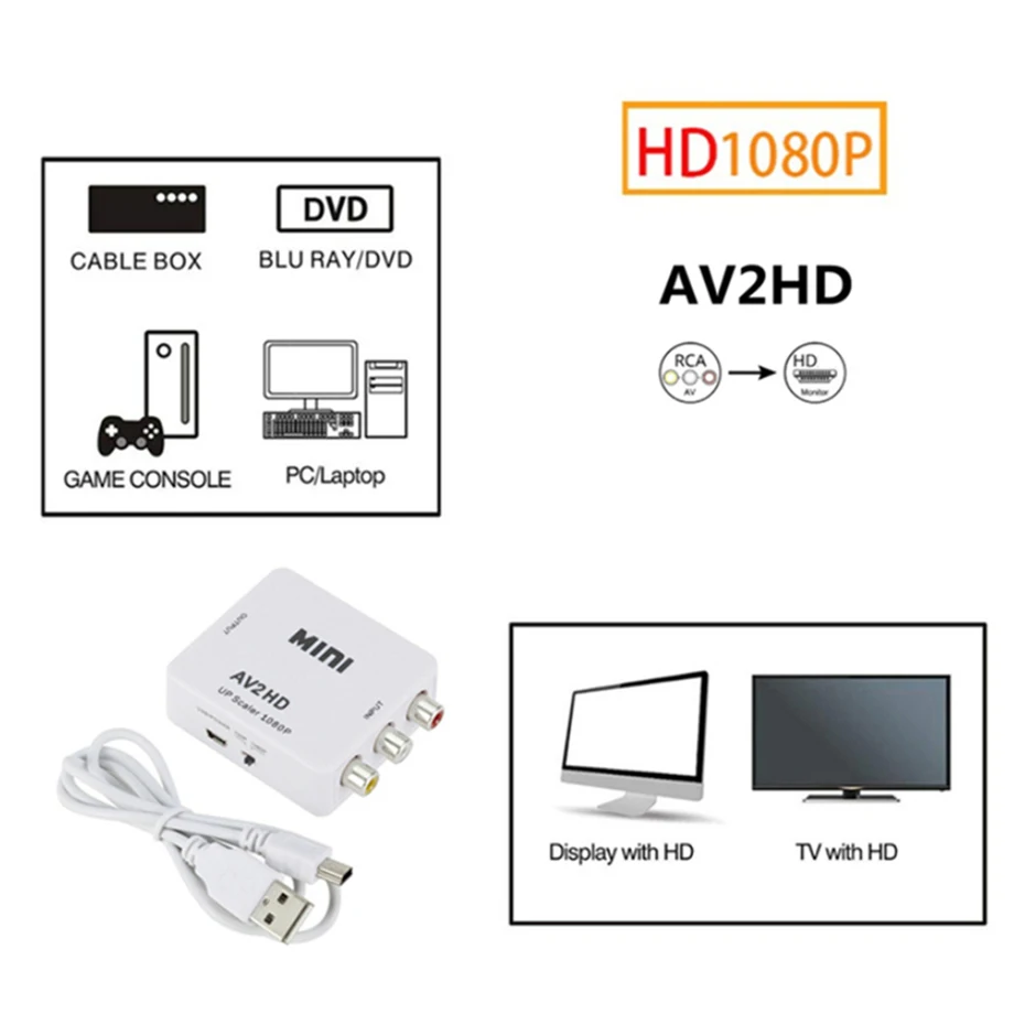 Adaptador de escalador AV/CVSB L/R de vídeo compatible con HDMI, caja convertidora de vídeo HD Full HD 1080P, compatible con NTSC PAL - imagen 3