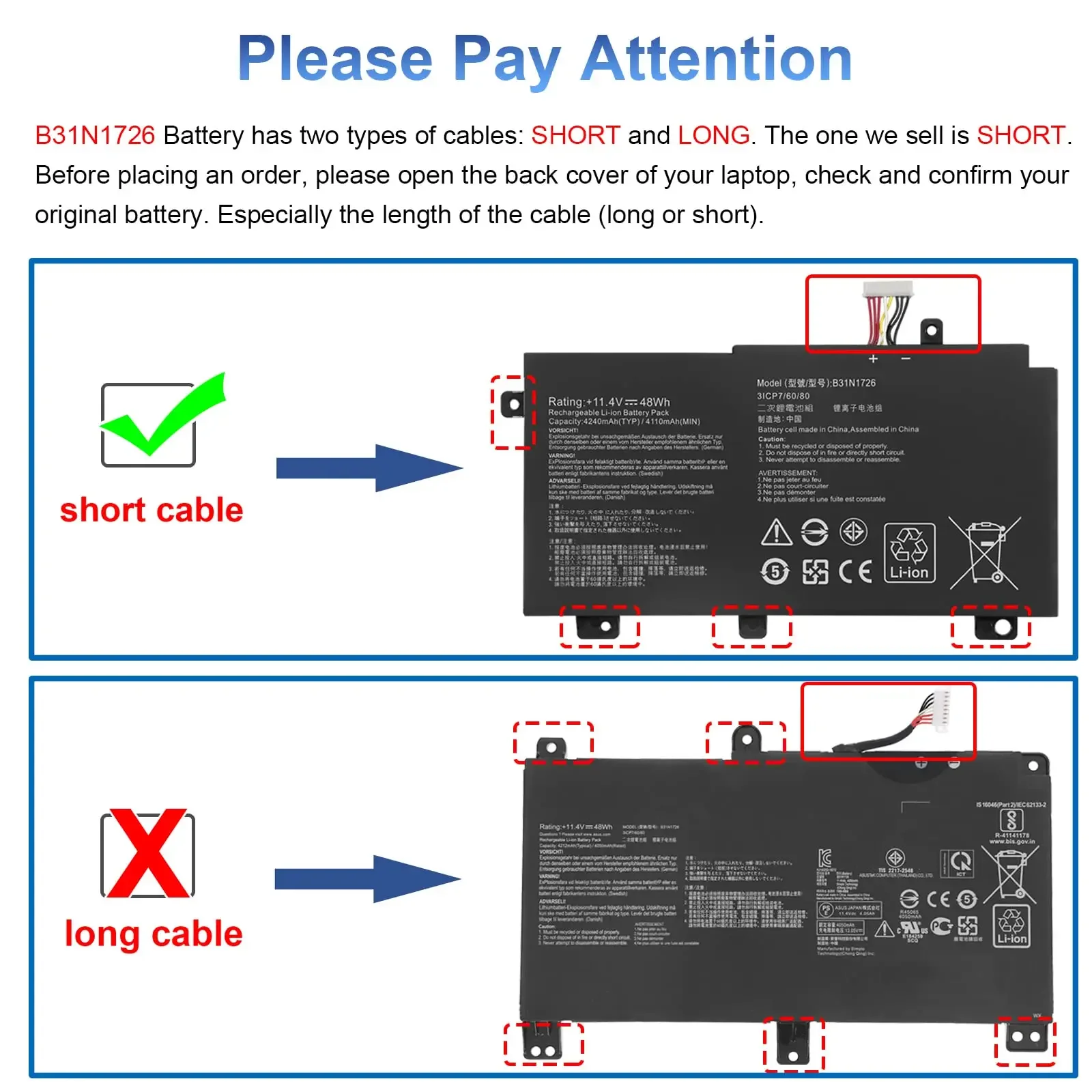 B31N1726 batería para portátil Compatible con Asus FX80 FX86 TUF FX504 FX504GE FX504GM FX505 FX505DT FX505DY FX505GE FX505GD FX505GM - imagen 2