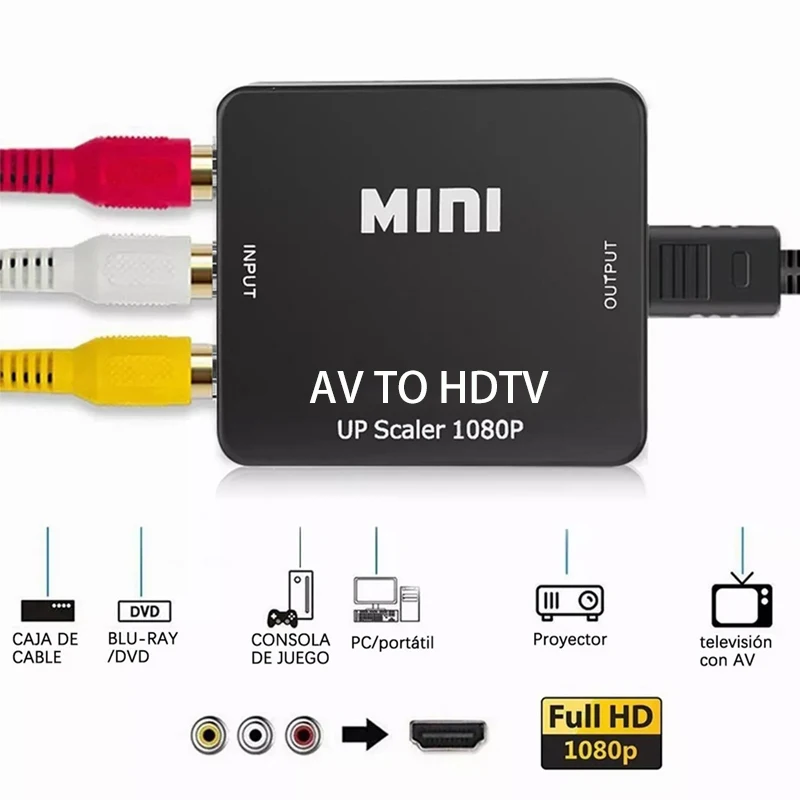 AV TO HD MI Adaptador HDTV 1080P Video Composite Converter AV2HDMI RCA A HDTV CVSB L R Video Scaler Converter Box - imagen 2