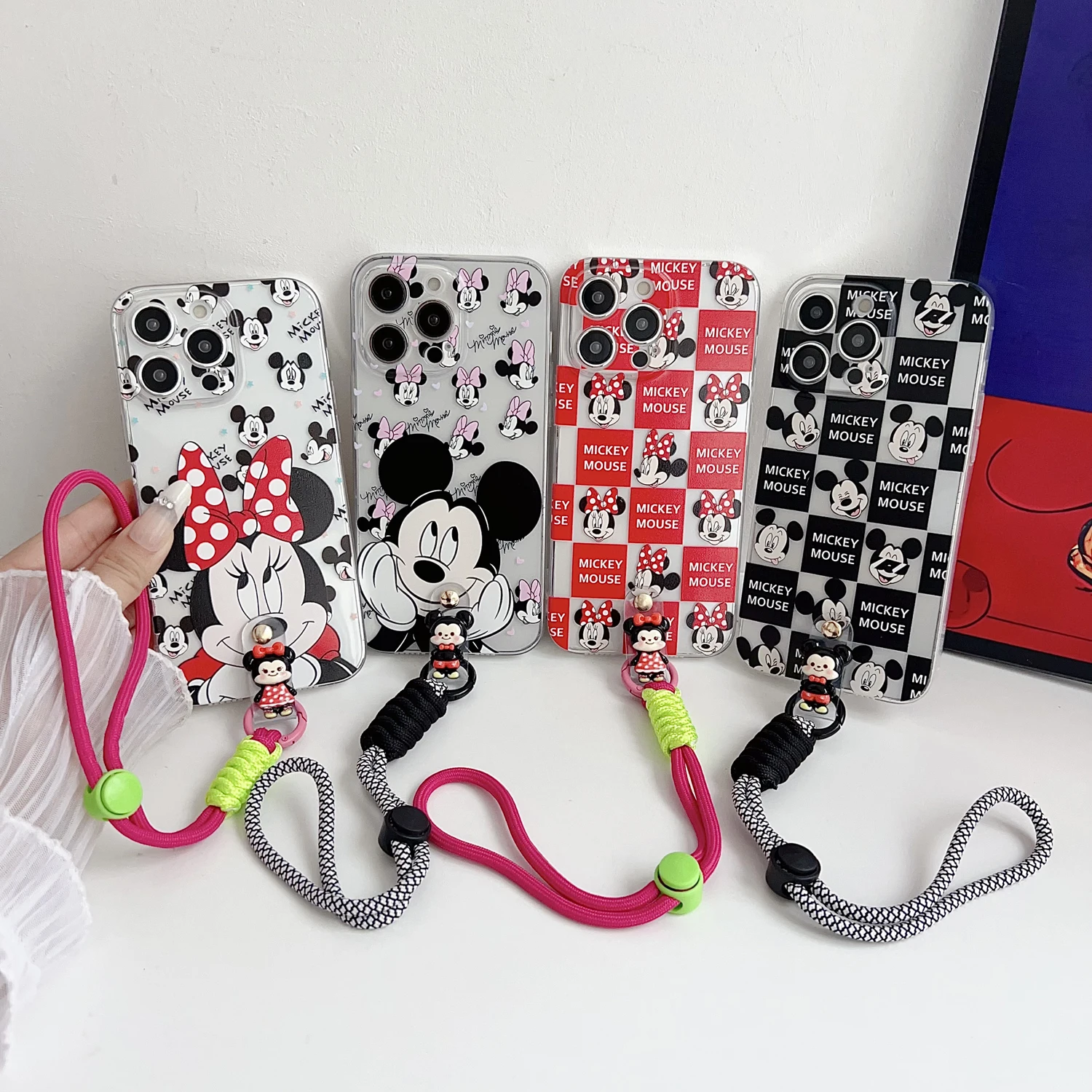 Para Google Pixel 9 8 7 4 5 6 7 Pro A XL 4G 5G Grid Minnie Funda con Cuerda - imagen 3