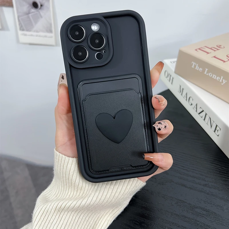 Bolsa para tarjetas con forma de corazón de amor 3D, funda con soporte para ranura para Xiaomi Poco X6 X5 X3 F5 F6 M6 X7 Pro Mi 14T 14 13T 13 12T 12 11 Lite 5G - imagen 3