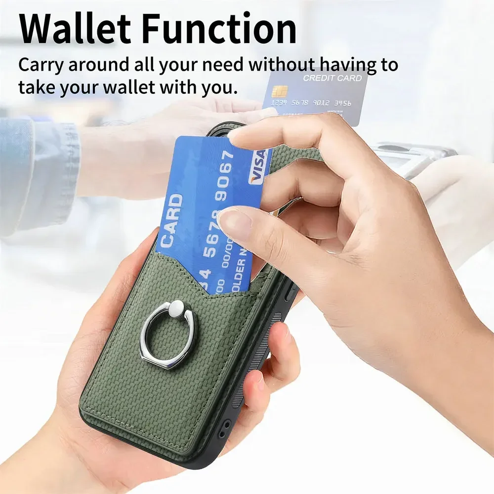 Para Xiaomi 14T Pro 14 T funda de teléfono tipo billetera de fibra de carbono para Xiaomi 14 Pro 14pro Mi14Tpro ranura para tarjeta cubierta de soporte de anillo magnético - imagen 5