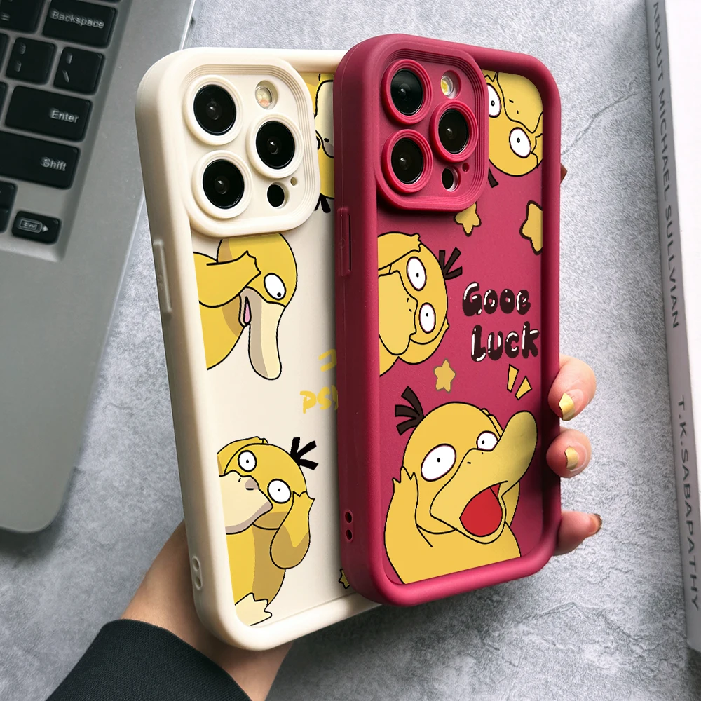 Bonita funda de teléfono Psyduck para Xiaomi Mi 14 12T 11 Lite Poco C61 X5 X4 X3 NFC GT M6 M3 F5 F4 Pro 4G 5G cubierta de lente de escalera suave - imagen 4