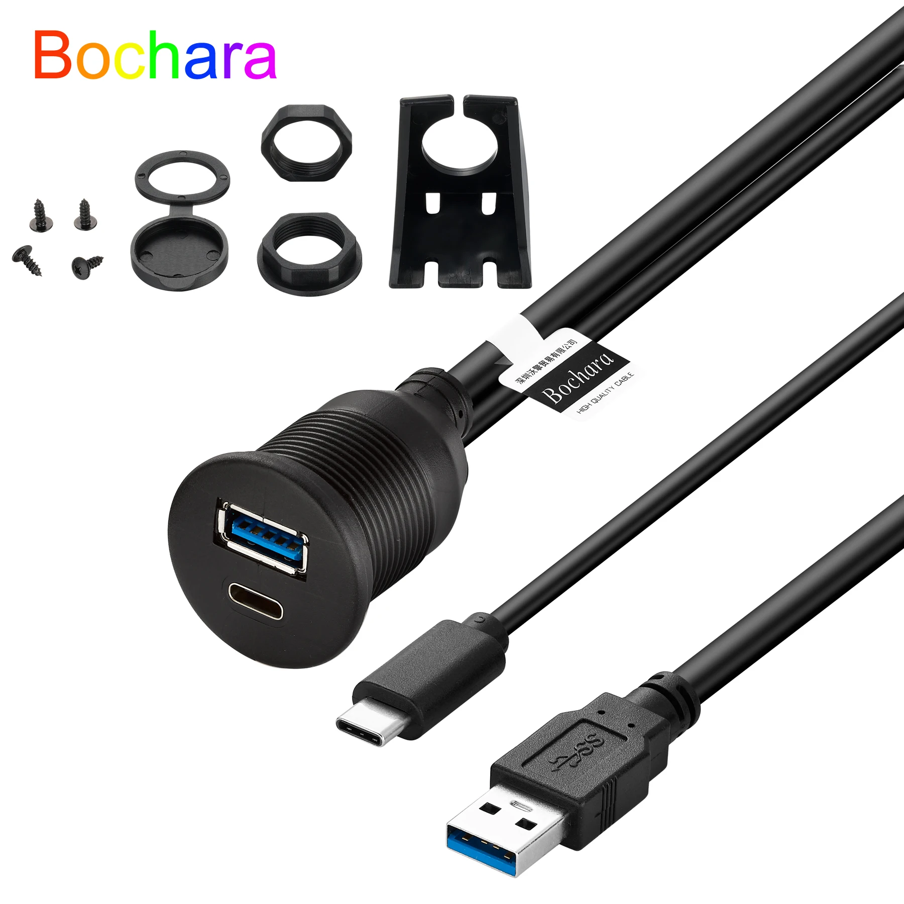 Bochara tipo C 3,1 3,0 + USB3.0 Cable de extensión macho a hembra Panel de montaje empotrado blindado para coche/barco