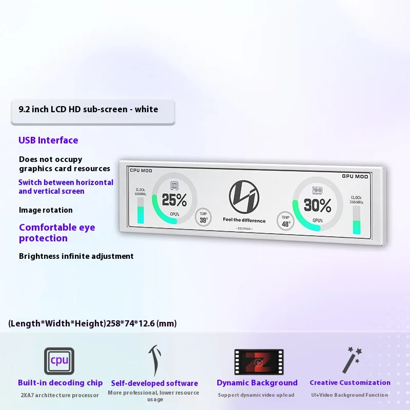 Pantalla ZZJMOD Pantalla secundaria Tema dinámico personalizado HD de 9,2 pulgadas sin AIDA ni tarjeta gráfica HDMI - imagen 3