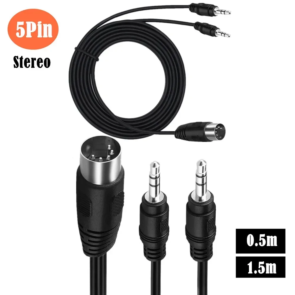 Divisor MIDI DIN de 5 pines Y, enchufe DIN de 5 pines macho a doble 3,5 MM TRS SmartPhone AUX, adaptador de conector estéreo para auriculares, Cable de entrada 0,5