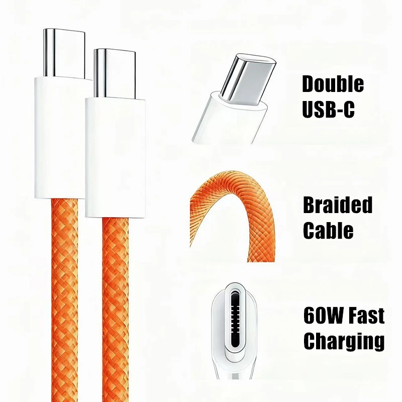 Cable de carga rápida USB-C a tipo C de 60W para iPhone 15 16 Plus 17 Pro Max Samsung Xiaomi Redmi Huawei Honor Cables trenzados de nailon - imagen 4