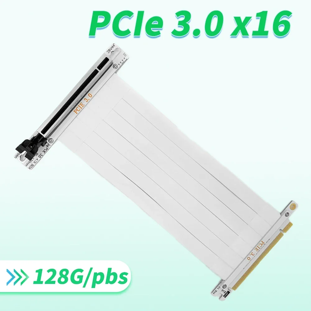 Cable elevador PCIe, cable elevador PCI-E 3.0 X16 de alta velocidad blindado premium de 108 – 123 mm, 90 °   Adaptador Blanco Para Montaje Vertical GPU