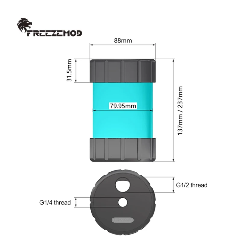 FREEZEMOD Depósito de enfriamiento por agua Depósito cilíndrico grande con diámetro exterior de 80 mm, 130 mm/230 mm de longitud, 2 roscas G1/2'', YSX-8PM - imagen 2