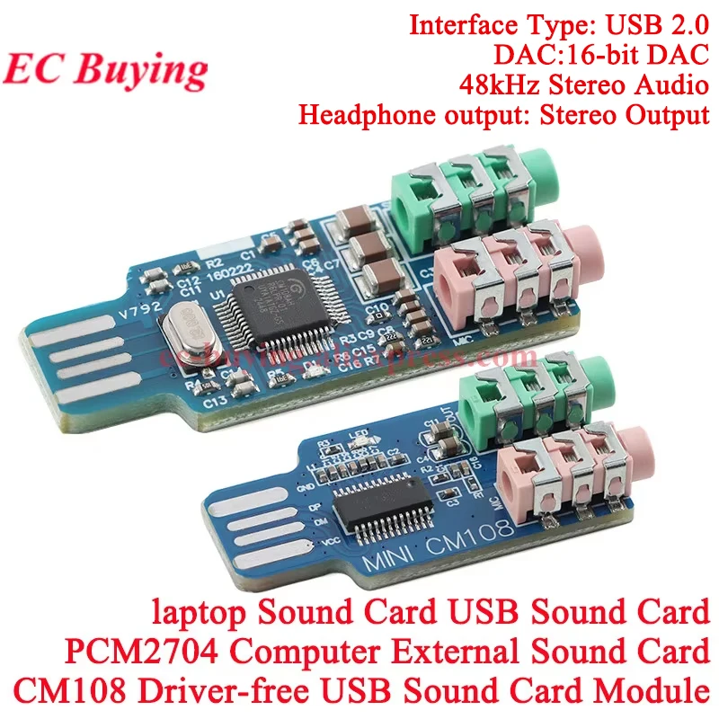 2 uds/1 unidad CM108 unidad USB 2,0 tarjeta de sonido gratis ordenador portátil módulo de tarjeta de sonido externa Audio Notebook tarjeta de sonido USB sin conductor