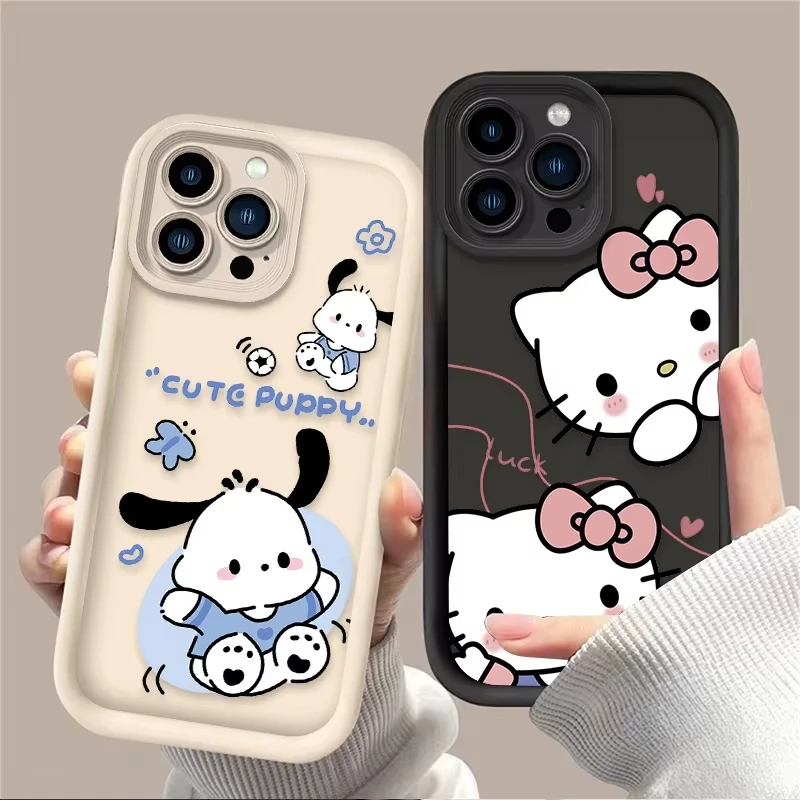 Funda de teléfono bonita Pochacco Hello Kitty para iPhone 16e 16 15 14 13 12 11 Pro Max XS Max XR 7 8 Plus, funda trasera de silicona a prueba de golpes