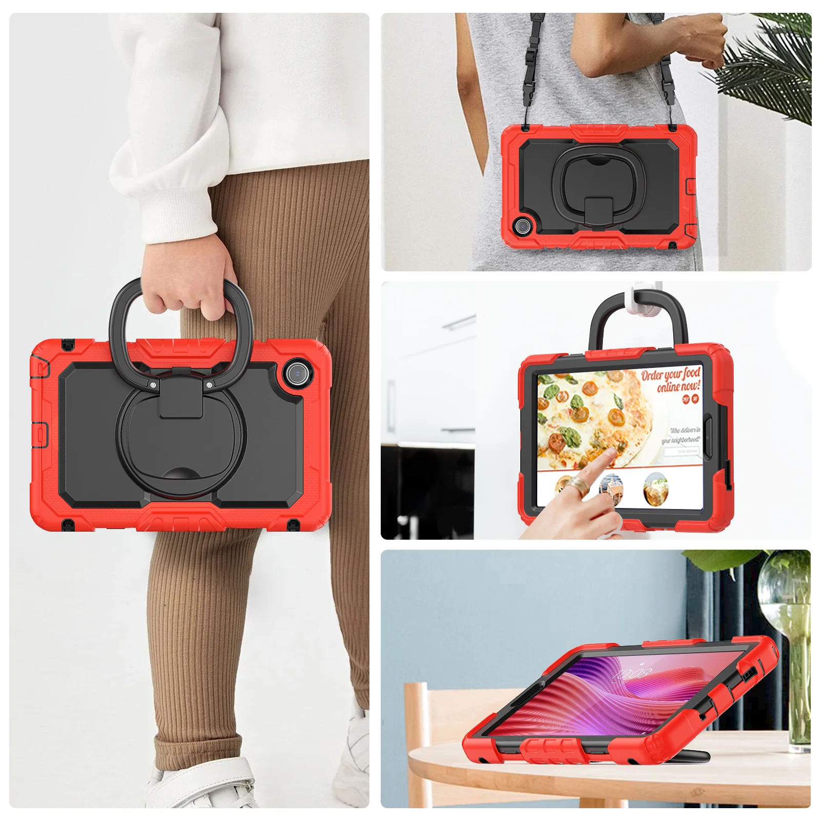 Funda con soporte giratorio 360 para Lenovo Tab One (K9) 2025, cubierta de armadura híbrida TB305FU de 8,7 pulgadas con mango plegable y correa para el hombro - imagen 5