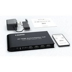 Divisor de interruptor HDMI 4K, extensor 2x6, 100m, 2 entradas, 2 salidas con Cable Ethernet RJ45 Cat6 de 4 canales, puerto Vs HDMI 2,0, receptor de 60m 4k60