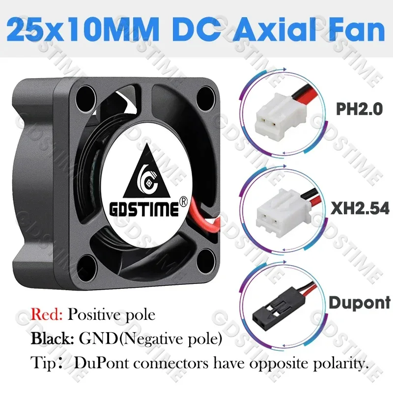 Gdstime 2510 Mini PC Cooler 25x25x10mm 25mm ventilador de impresora 3D 24V DC 12V 5V 2PIN ventilador de refrigeración Axial de doble bola radiador de alta velocidad - imagen 4