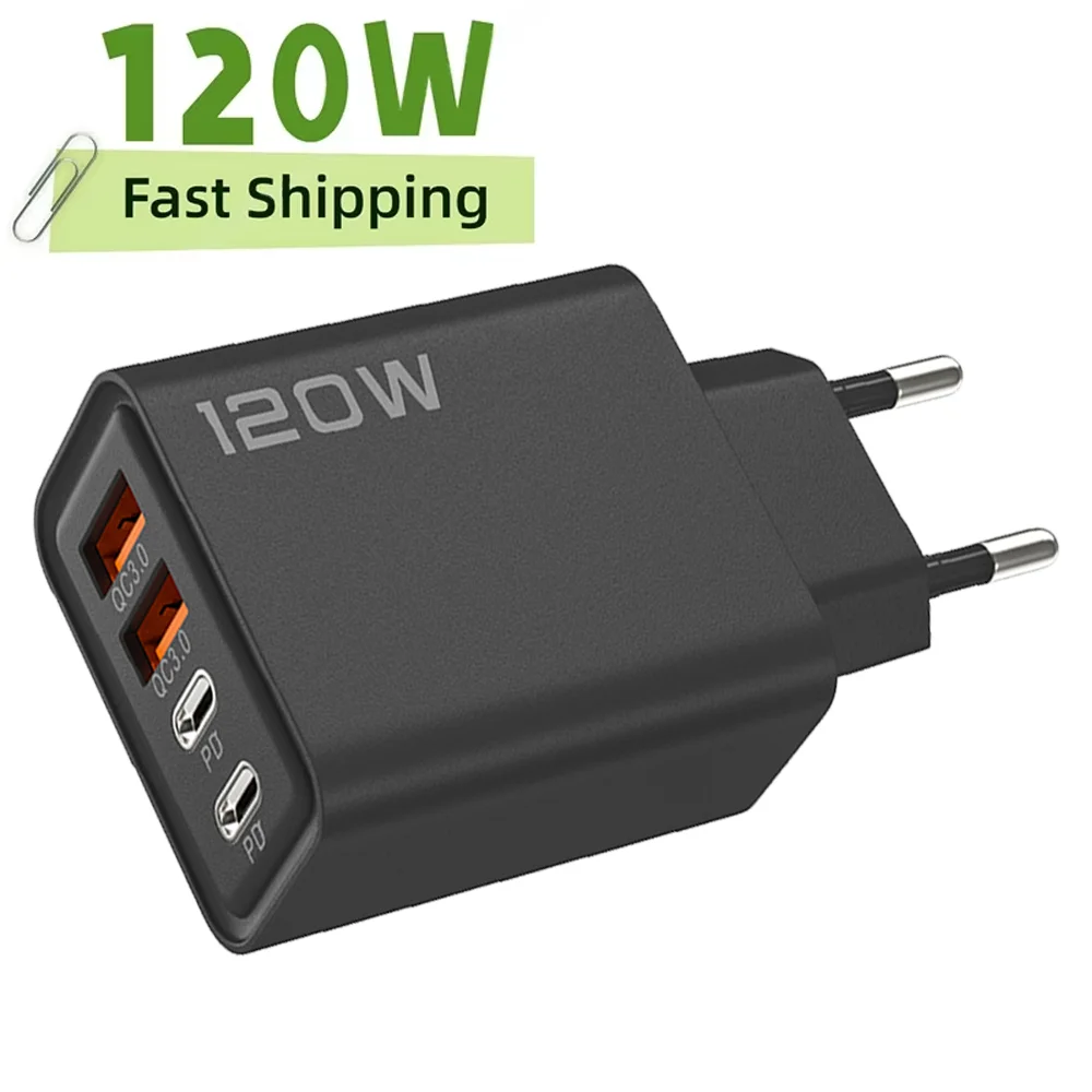 Cargador USB 4 Puertos 120W Tipo C – Adaptador Pared Carga Rápida PD