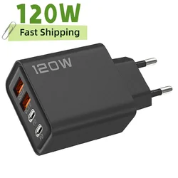 Cargador USB 4 Puertos 120W Tipo C – Adaptador Pared Carga Rápida PD