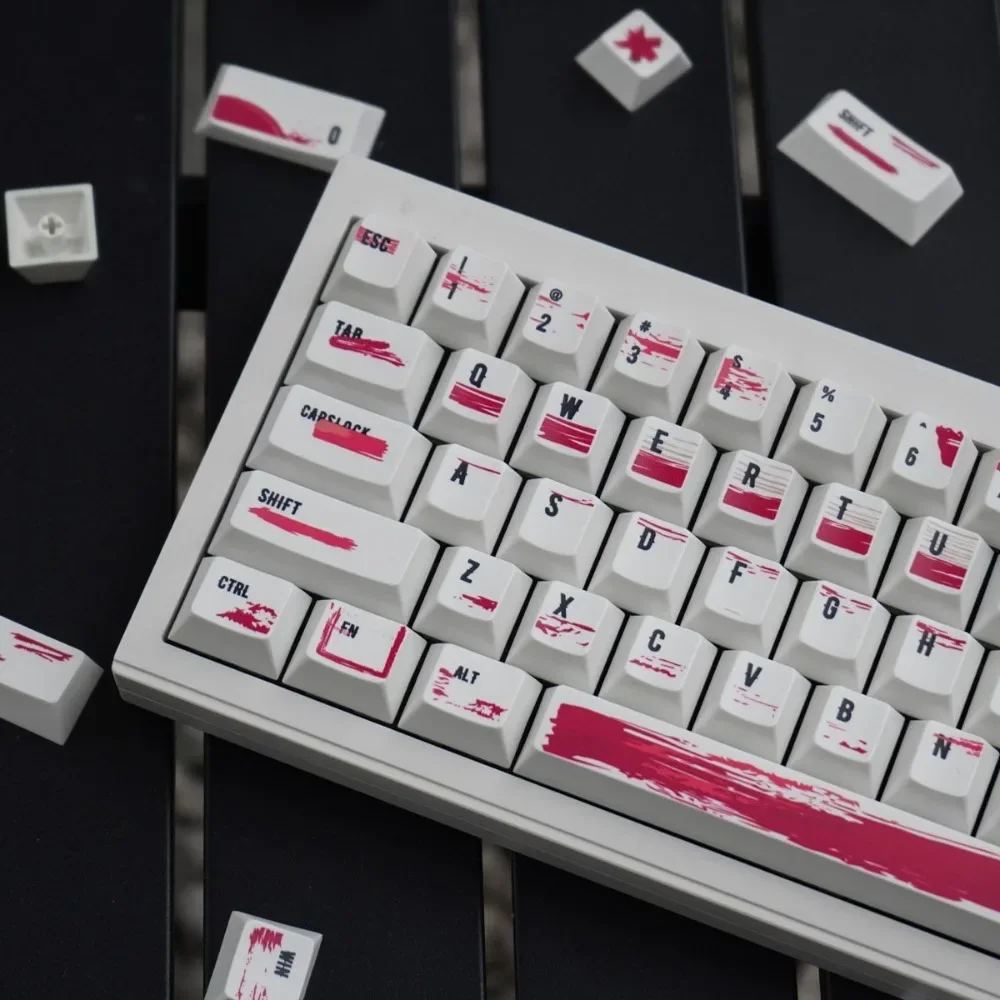 Teclas de corrección roja para teclado mecánico, 132 teclas, altura de cereza, sublimación térmica PBT, 61, 68, 87, 98, 104, 108