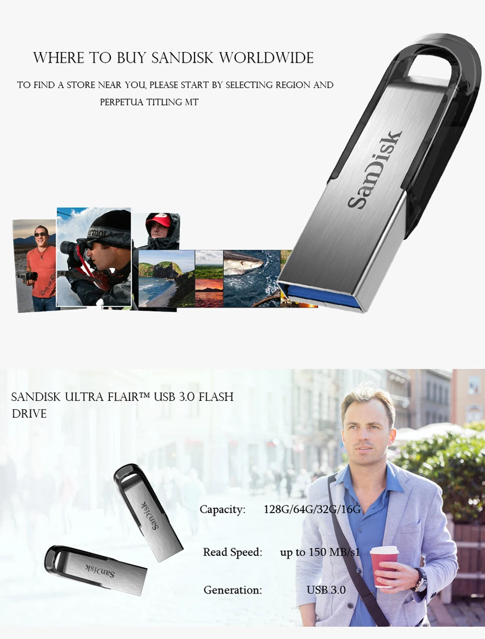 SanDisk USB3.0 de alta velocidad 150 MB/S Pendrive 512GB 256GB 128GB 64GB 32GB 16GB dispositivo de almacenamiento de unidad Flash de Metal para tableta de trabajo de PC - imagen 3