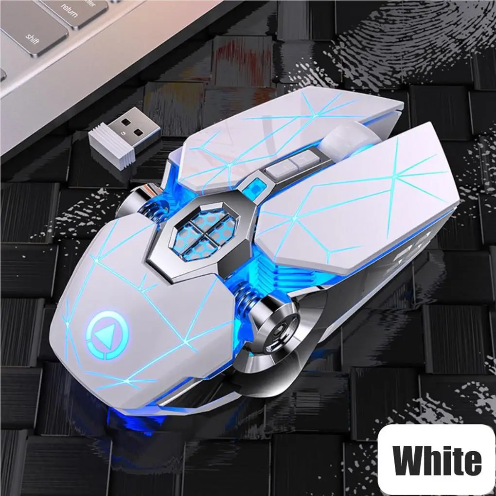Un mouse de computadora blanco con luces azules