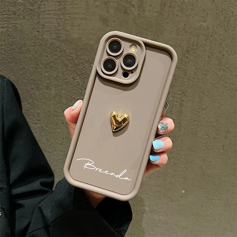 Funda de silicona suave con nombre personalizado, funda de caramelo con corazón dorado 3D para Iphone 16, 15, 14, 13, 12, 11 Pro Max, 14, 15 y 16 Plus - imagen 5