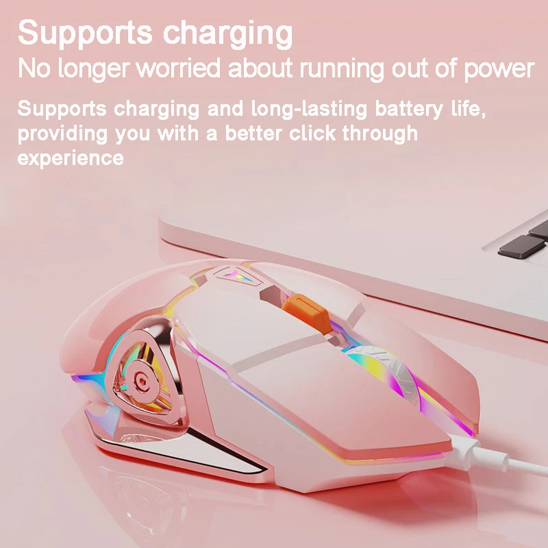 Lindo ratón inalámbrico 2,4G silencioso recargable mecánico Esports Mause ergonómico retroiluminado juego ratones para ordenador de oficina portátil - imagen 5