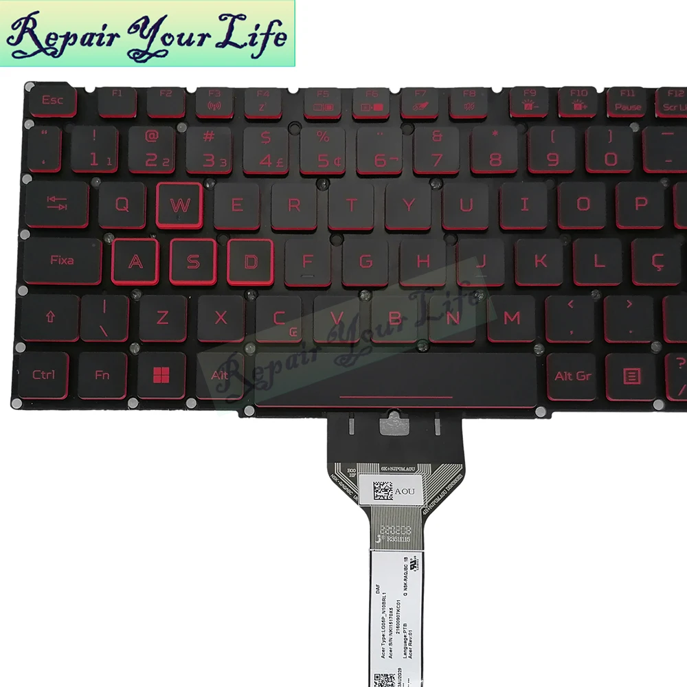 Teclado retroiluminado rojo PT-BR para Acer Nitro AN515-55 AN515-56 AN515-57 AN517-52 AN517-53 retroiluminación de teclado italiano LG05P_N14BRL - imagen 5