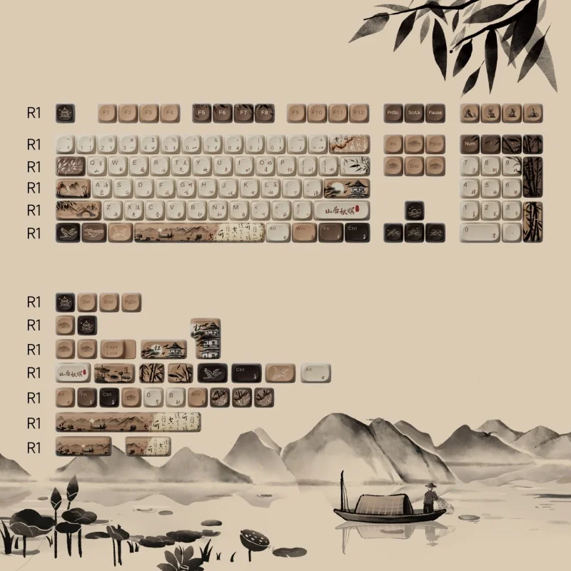 Akko Mountain secusion Theme Keycap Set, 140 teclas, PBT Dye-Sub MOA/Cherry Profile, teclas de teclado mecánico para diseños principales - imagen 5