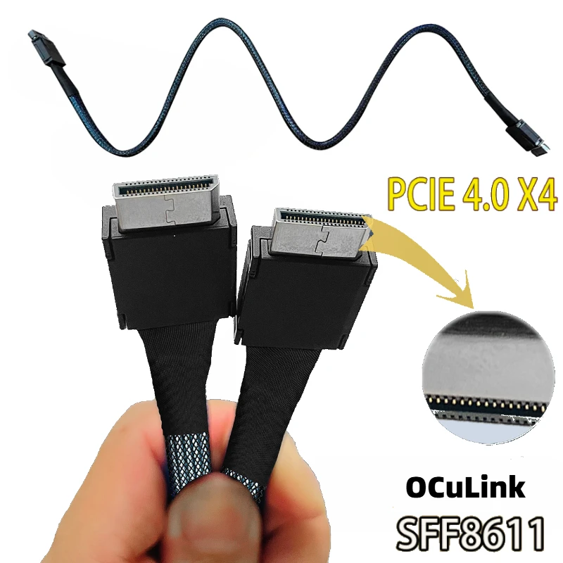 Cable PCIE 4,0 X4 GEN4 Oculink 4I de alta velocidad mejorado SFF-8611 Cable extensor suave trenzado GPU SSD OCuLink 4X Cable plateado - imagen 2
