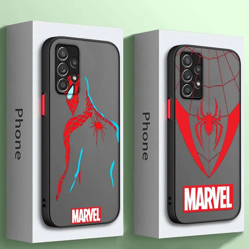 Marvel Ironman Spiderman Cool funda de teléfono para Samsung A56 A42 A36 A34 A33 A32 A23 A16 A04 A03 Note 20 5G esmerilado translúcido