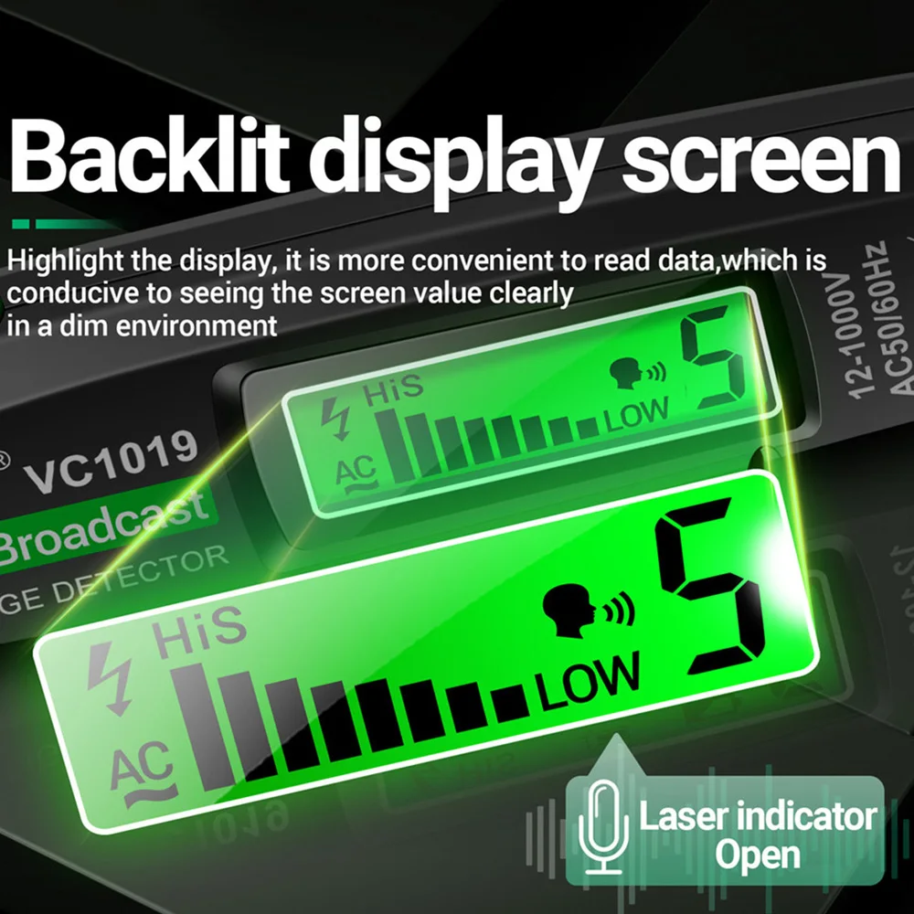 Bolígrafo de prueba láser rojo VC1019, Detector de voltaje de transmisión de voz, pluma sin contacto de corriente de 12-1000V, herramienta de medidor de prueba eléctrica - imagen 5