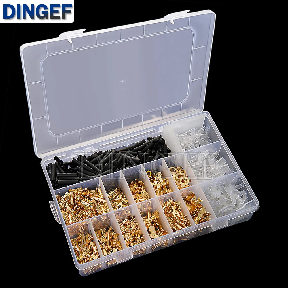 Kit de terminales de engarzado de cable, 1050 Uds., 2,8/4,8/6,3mm, conectores de pala macho hembra, Terminal redondo, funda aislada, caja de Conector eléctrico - imagen 4