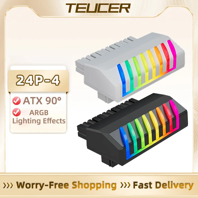 TEUCER-adaptador ARGB de 24 pines a 90 grados, Cable de fuente de alimentación de la placa base, accesorio de montaje Modular DIY, ATX, 24P-4 - imagen 2