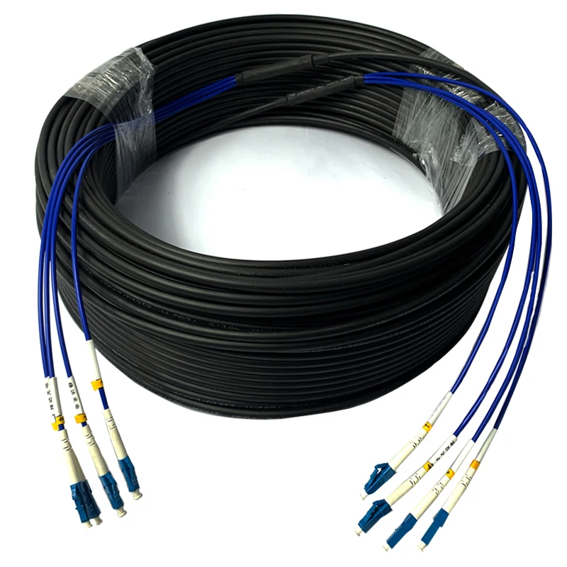 Cable de conexión de fibra óptica con cabezal LC SC FC de 100m Cable de fibra óptica blindado Cable de fibra óptica sin fusión para exteriores de 4 núcleos al por mayor