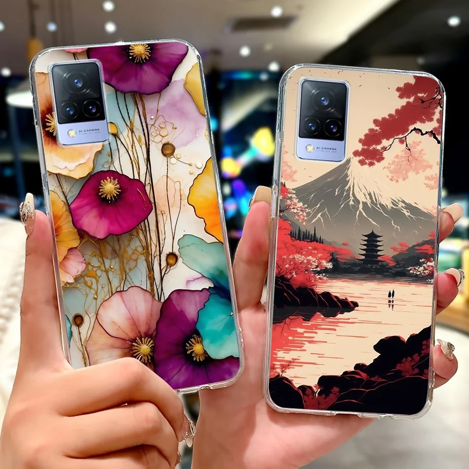 Para Vivo V21 4G funda V2066 V2108 nueva moda cubierta pintada funda de teléfono de silicona suave para Vivo V21e 4G V2061 V 21 e VivoV21 Fundas - imagen 2
