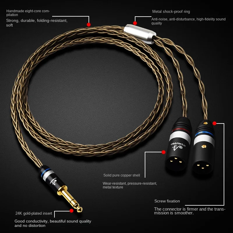 Fever-conversión 6,5 A cañón, cabezal macho Chapado en plata, conversión 6,35 a cañón dual, cable de altavoz mezclador 1/2 - imagen 3