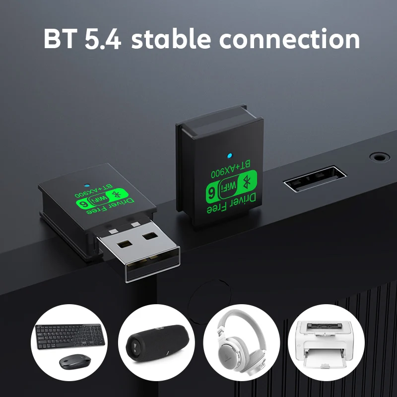 Adaptador USB AX900 WIFI6 2 en 1 Bluetooth 5.4 de doble banda 2.4G y 5GHz 900Mbps WiFi 6 802.11AX de alta velocidad Mini receptor de tarjeta de red inalámbrica Dongle para PC portátil WIN 10/11 sin controlador - imagen 4