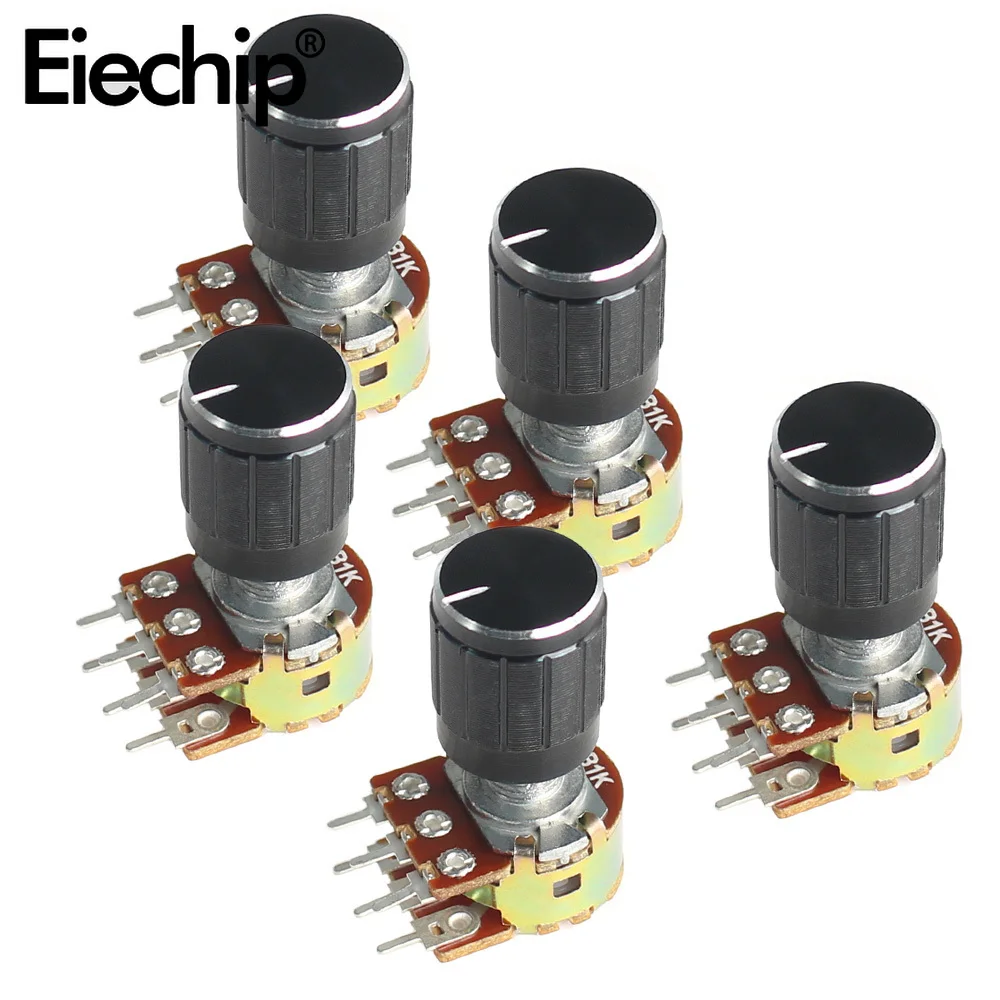 Kit de potenciómetro WH148, tapas de perilla negras, 15MM, 6 pines, 1K, 2K, 5K, 10K, 20K, 50K, 100K, 250K, 1M, 15x17mm, 5 unidades por juego - imagen 4