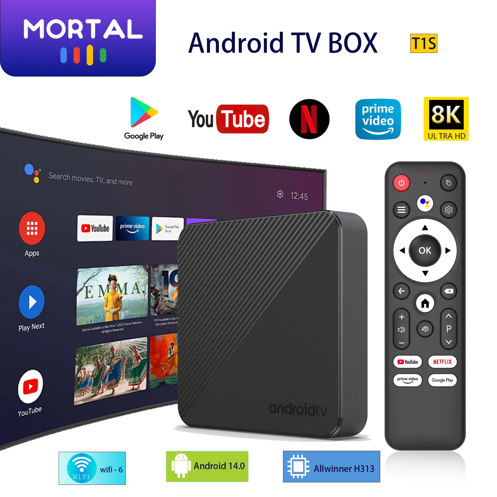 Android 14 Live t1s TV BOX wifi6 1000m SMART 4k free live tv home cinema allwinnerh313 streaming media global Edition YouTube