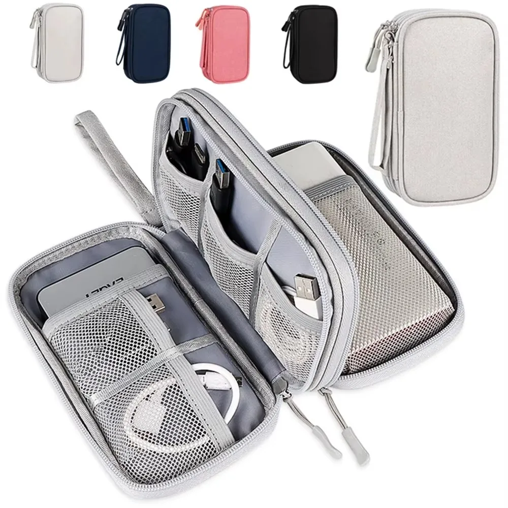 Bolsa de almacenamiento de productos digitales portátil de viaje, organizador de cables de datos USB, caja del Tesoro de carga para auriculares, color rosa/gris/negro/azul marino - imagen 2