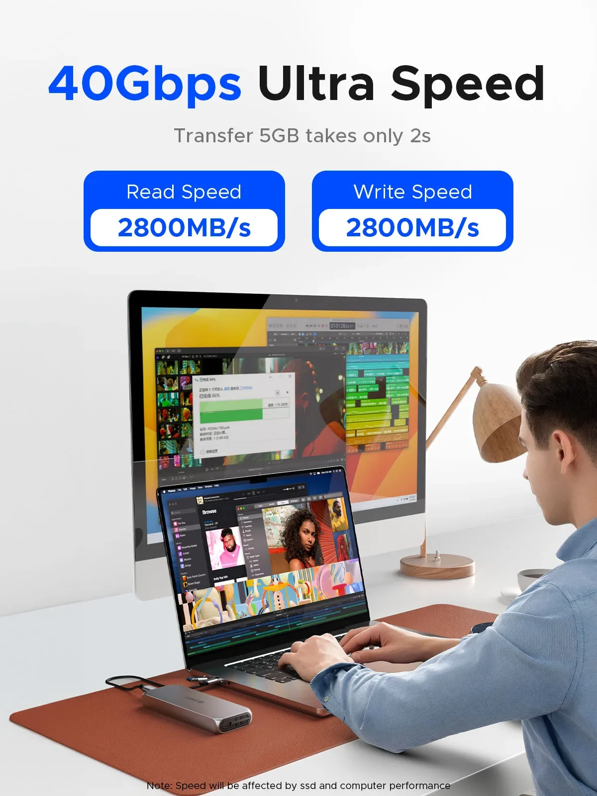 ORICO-carcasa SSD M.2 NVMe de 40Gbps, ventilador con Control de temperatura, PCIe4.0, carcasa NVME de aluminio, Compatible con Thunderbolt 3/4 - imagen 3