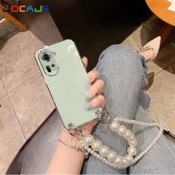 Funda de silicona suave chapada para OPPO Reno 12 Pro 12F, cadena cruzada, collar, cordón, funda de perlas para Reno 11Pro Reno 10 Pro Plus