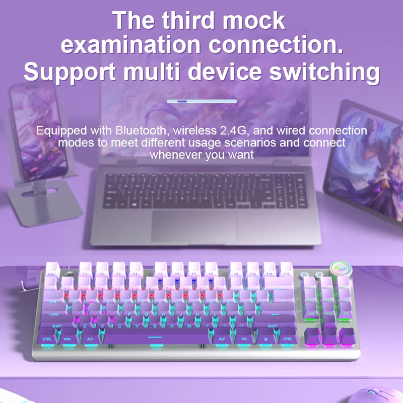 AULA F3001 Clavier mécanique filaire sans fil Bluetooth triple mode rétroéclairé - imagen 2
