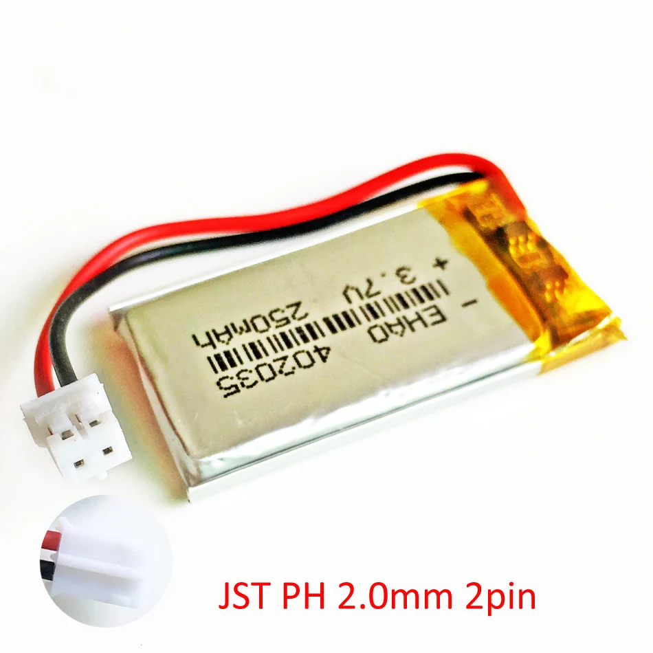 Batería recargable LiPo de 10 piezas, 3,7 V, 250mAh + JST PH 2,0mm, enchufe de 2 pines 402035 para navegador portátil Mp3, GPS, Bluetooth, reloj - imagen 2