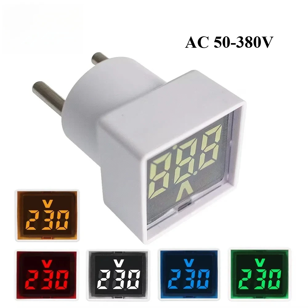 AC 220V 230V Mini voltímetro LED voltímetro Detector Monitor enchufe de la UE pantalla Digital medidor de voltaje indicador voltímetro cuadrado