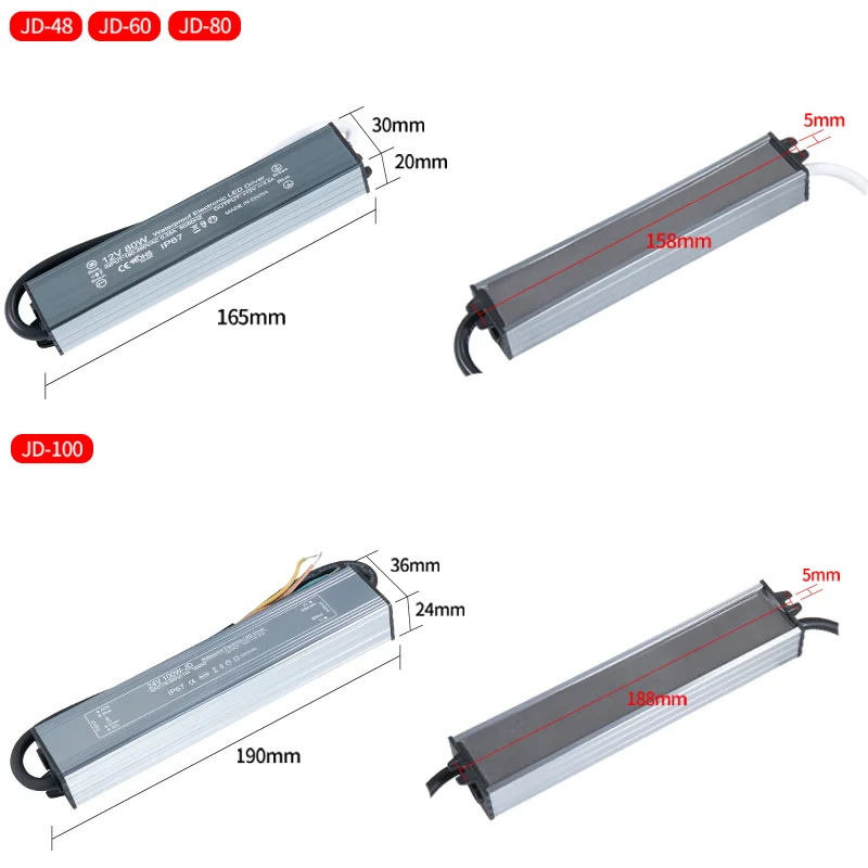 Fuente de alimentación conmutada impermeable IP67, adaptador de transformadores de iluminación de 12W, 18W, 24W, 48W, 60W, 100W, 200W, 300W, 400W, 12V y 24V - imagen 5